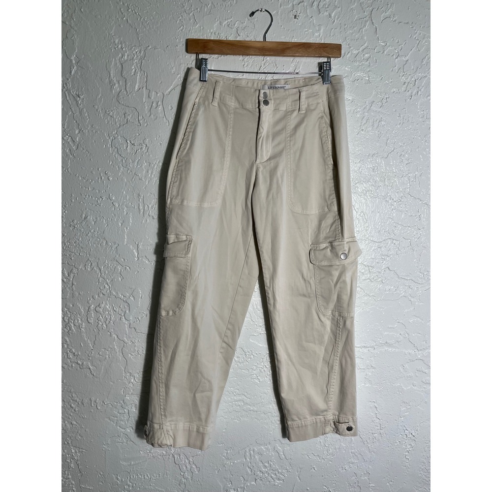 Liverpool Los Angeles Utility Crop Cargo Pants Cream Off White 6/28 Stretch